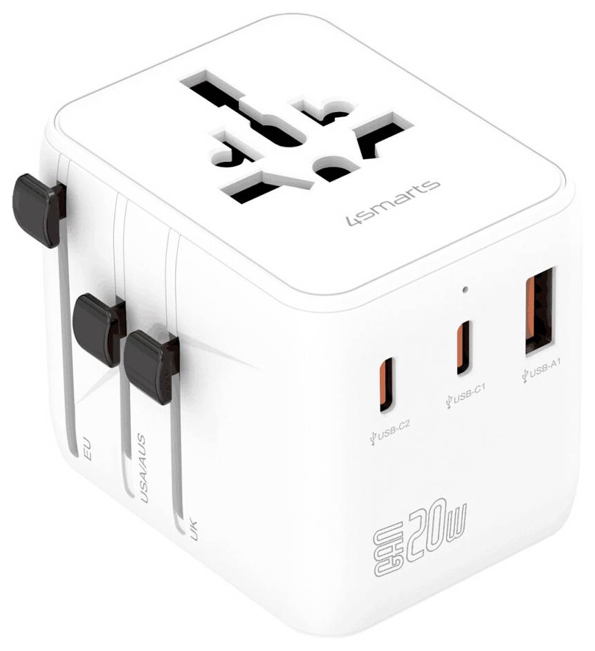 Weiß 20W universelles Reiseladegerät mit mehreren Steckertypen und drei USB-Ladeanschlüssen