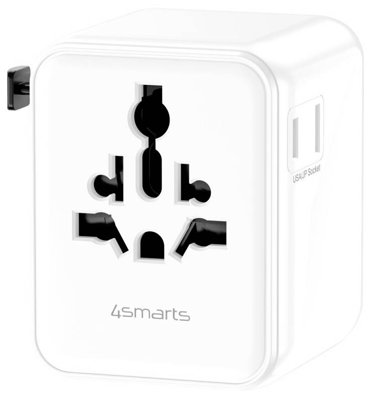 Weiß 4smarts Universal-Reiseadapter mit EU-Steckdose und USB-Anschluss