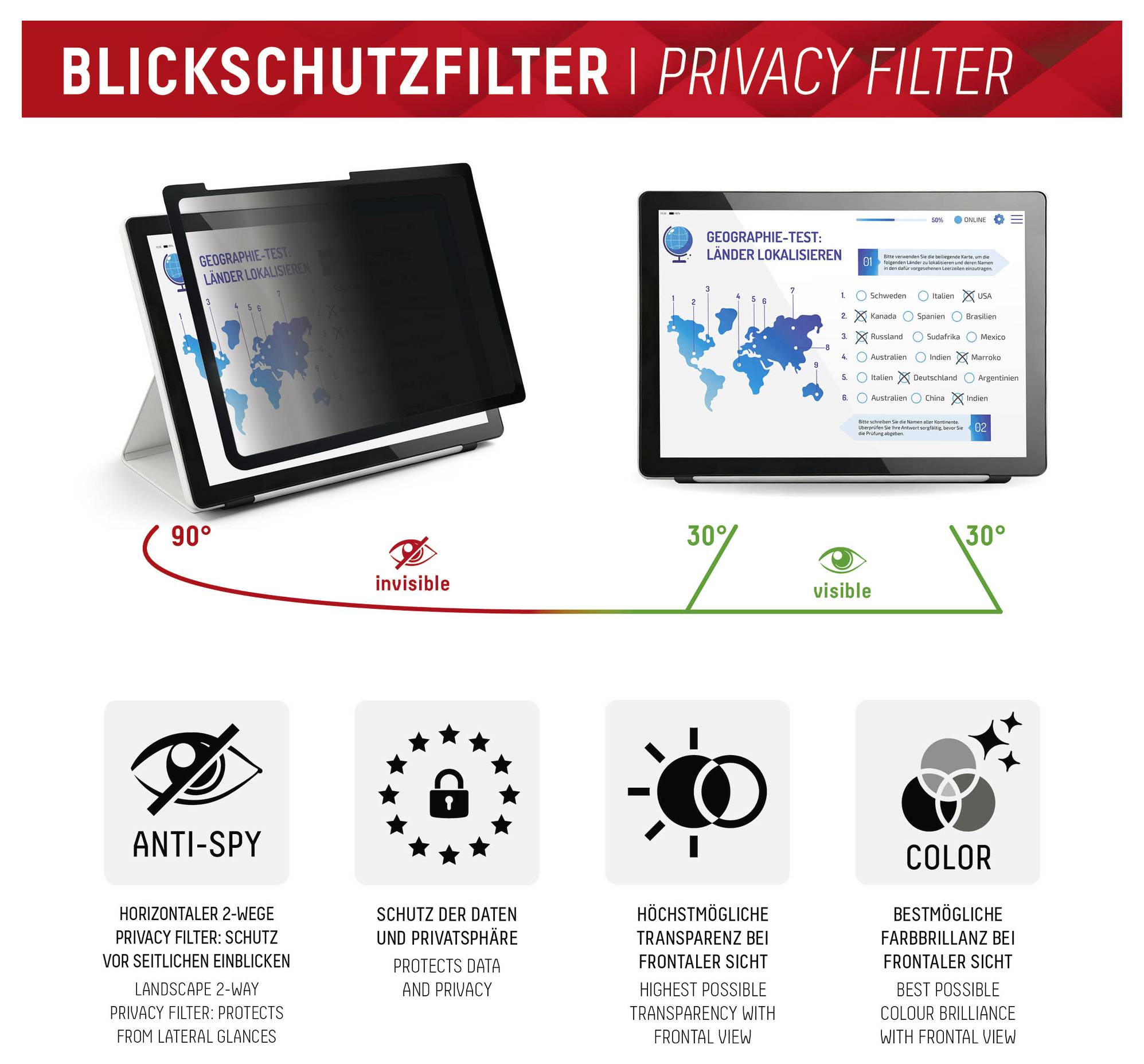 DISPLEX PR Safe Displayschutzglas mit Blickschutz Apple iPad 10,9'' (10. Gen., 2022), iPad 11" (2025), iPad Air 11'' (20-2