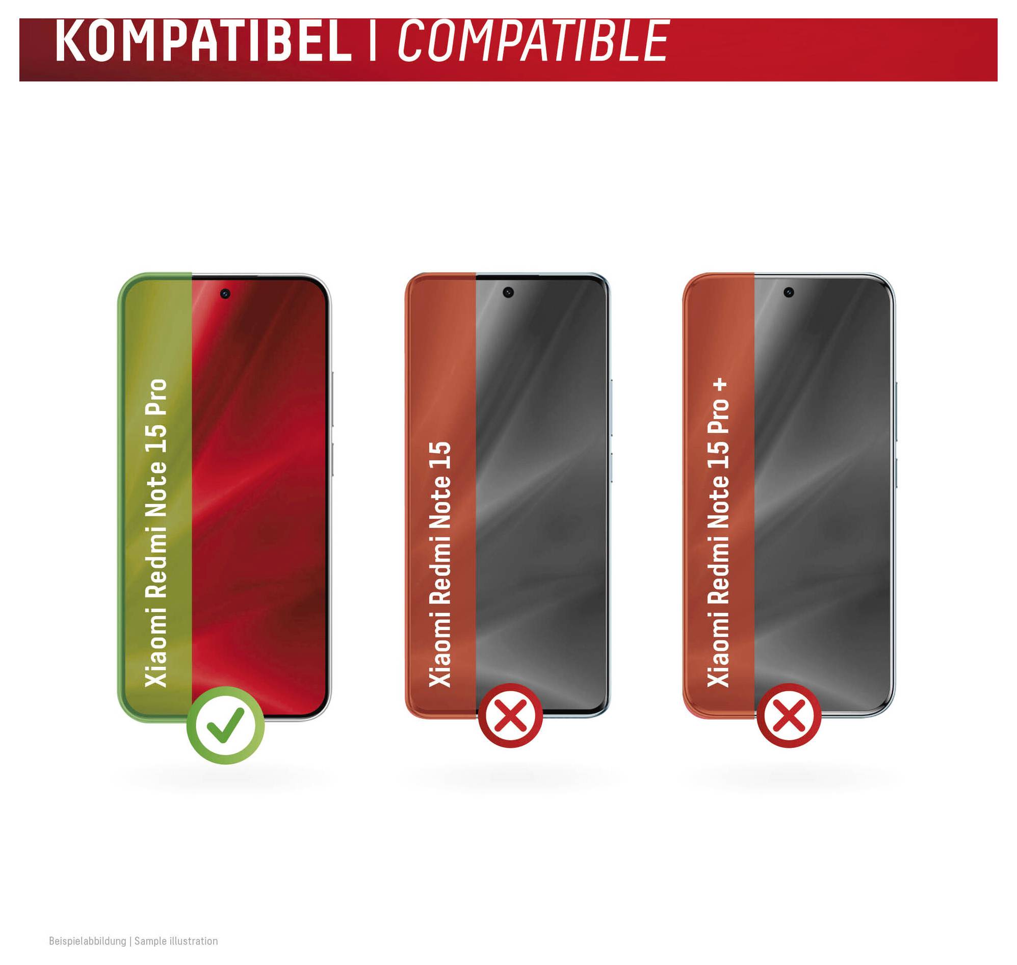 Kompatibilitätsgrafik, die zeigt, dass Xiaomi Redmi Note 15 Pro unterstützt wird, während Xiaomi Redmi Note 15 und Redmi Note 15 Pro+ als inkompatibel gekennzeichnet sind.
