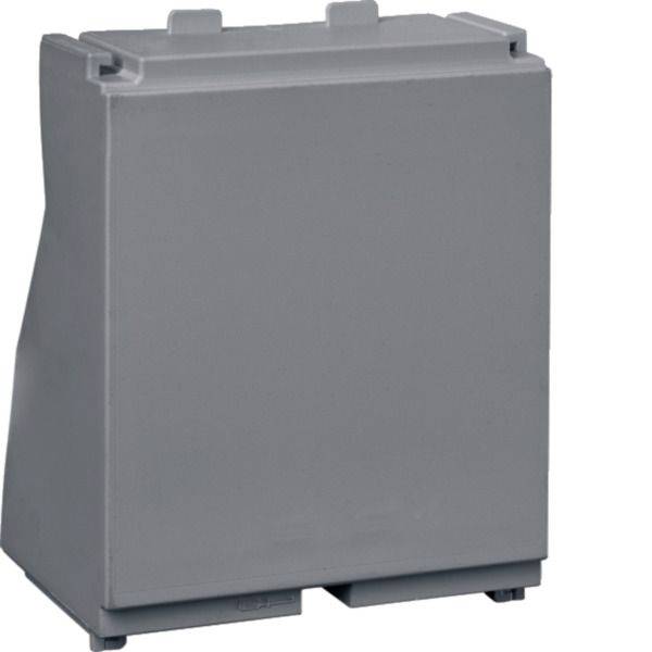Graues rechteckiges Elektrogehäuse oder Batteriebox mit aufklappbarem Deckel und seitlichen Verriegelungen, dargestellt auf weißem Hintergrund.