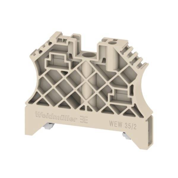 Beiger modularer Elektroterminalblock mit Gitterstruktur, gekennzeichnet mit "WWE 35/2", dargestellt vor weißem Hintergrund.