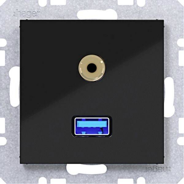 Hager Audio-Steckdose Nachtschwarz (glänzend) WAF4381BG 1 St.