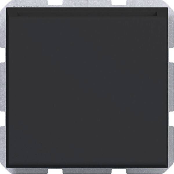 Ein leeres dunkles quadratisches Panel oder Bildschirm mit einem grauen Metallrahmen, zentriert auf weißem Hintergrund.