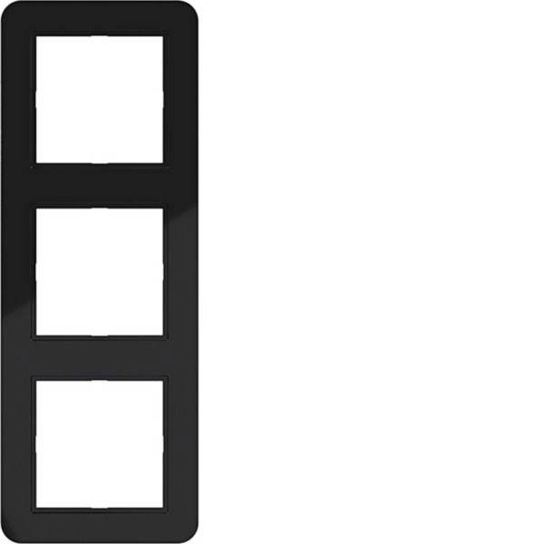 Schwarzes vertikal ausgerichtetes Rechteck mit abgerundeten Ecken und drei übereinander angeordneten quadratischen Ausschnitten, das einem einfachen Menü- oder Filmstreifen-Symbol ähnelt.