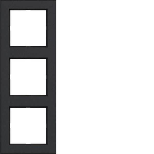 Dunkles vertikales Bedienfeld mit drei übereinander angeordneten weißen quadratischen Öffnungen oder Platzhaltern.