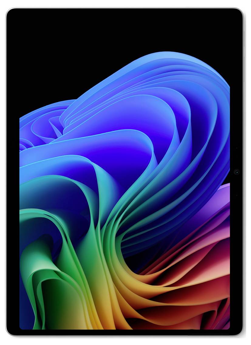 Tablet mit lebhaft farbenfrohem abstrakten Wirbel-Hintergrundbild auf schwarzem Bildschirm mit dünnem Rahmen