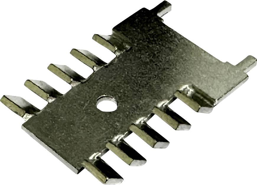 Nahaufnahme einer kleinen schwarzen oberflächenmontierten elektronischen Komponente mit Metallstiften auf beiden Seiten, dargestellt auf weißem Hintergrund.
