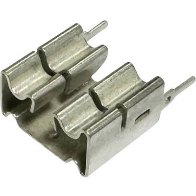 Zwei Metall-Elektrostecker-Clips mit angebrachten Stiften auf weißem Hintergrund.