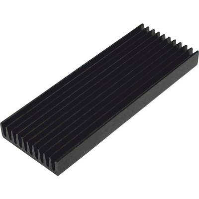 Schwarzfinned rechteckiger Metallkühlkörper vor weißem Hintergrund, verwendet zur Wärmeableitung von elektronischen Komponenten.
