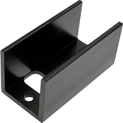 Schwarze U-förmige Metallhalterung mit Montageloch, dargestellt auf weißem Hintergrund.