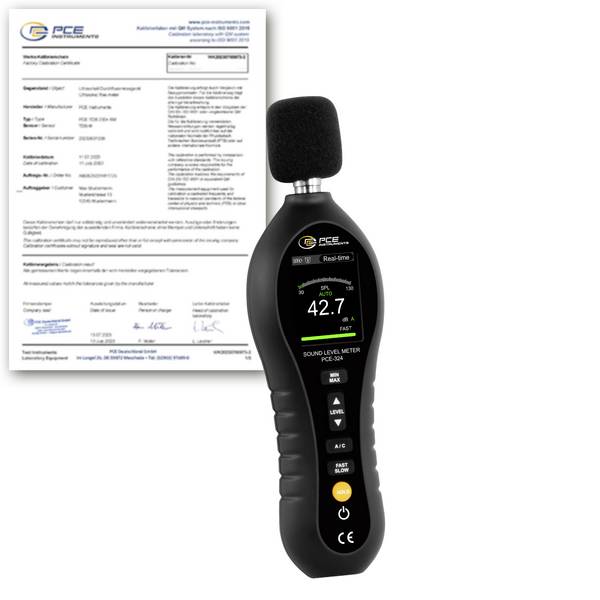 PCE Instruments Schallpegel-Messgerät kalibriert (ISO) Farbdisplay PCE-324-ICA 30 - 130 dB 1 kHz - 8 kHz