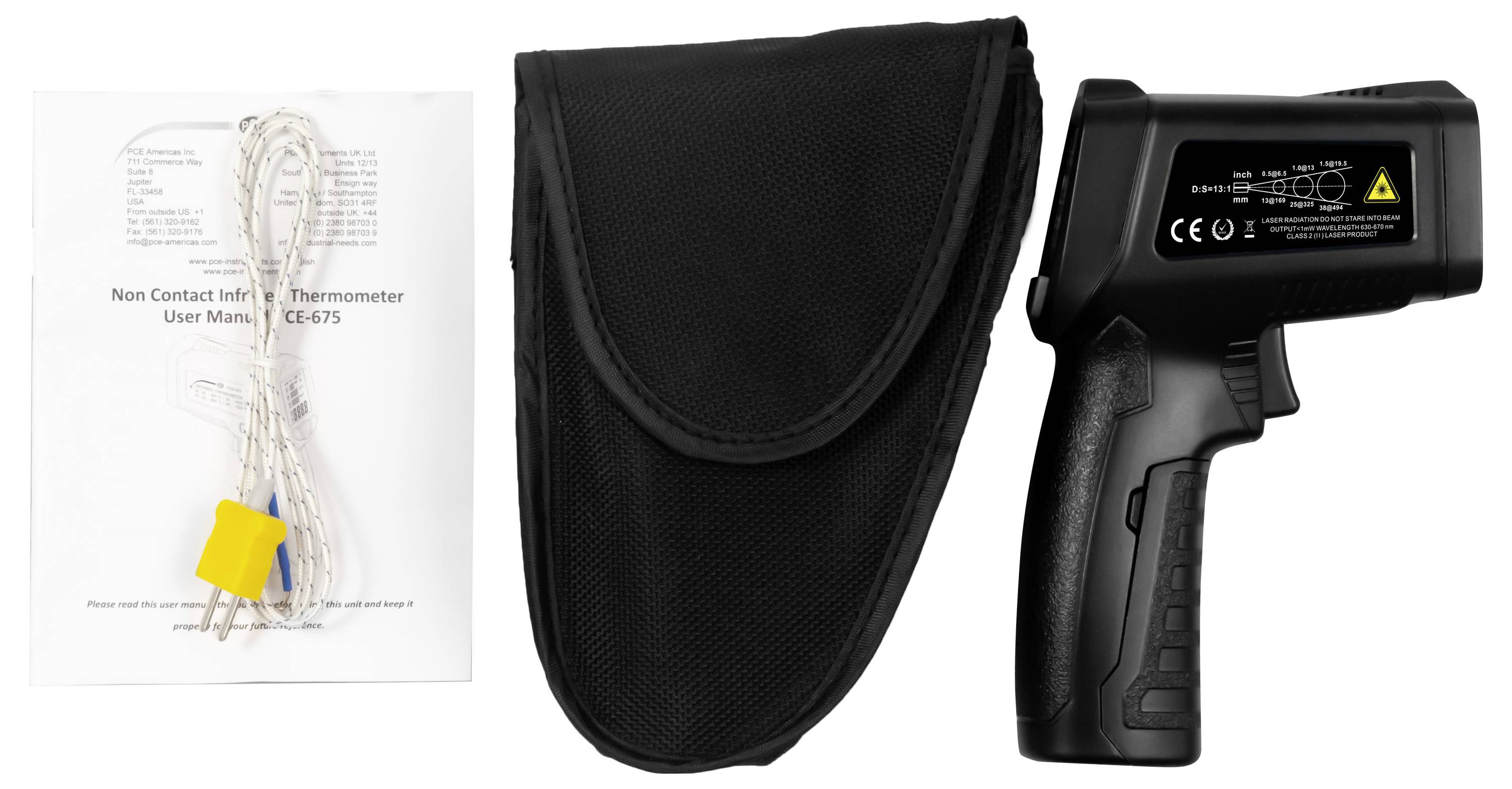 Infrarot-Thermometer-Set ohne Kontakt mit Benutzerhandbuch, Transporttasche und tragbarem Thermometer-Gewehr.