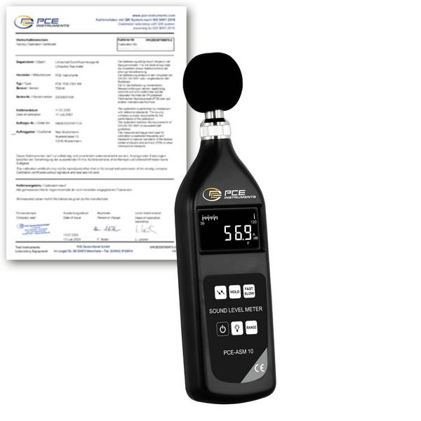 PCE Instruments Schallpegel-Messgerät kalibriert (ISO) PCE-ASM 10-ICA 20 - 130 dB 20 Hz - 8000 Hz