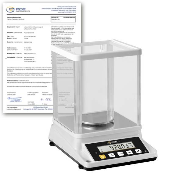 PCE Instruments PCE-BSK 310-ICA Tischwaage kalibriert (ISO) Wägebereich (max.) 310 g Ablesbarkeit 0.001 g batteriebetrieben, netzbetrieben Weiß