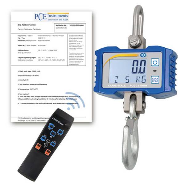 PCE Instruments PCE-CS 1000N-ICA Kranwaage PCE-CS 1000N-ICA kalibriert (ISO) Wägebereich (max.) 1000 kg Ablesbarkeit 200 g  Blau
