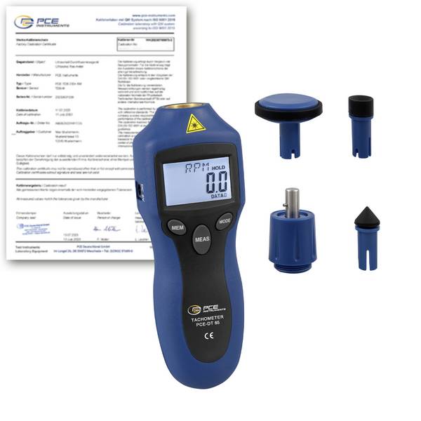 PCE Instruments PCE-DT 65-ICA Handtachometer kalibriert (ISO) optisch, mechanisch 2 - 9999.9 U/min 2 - 9999.9 U/min