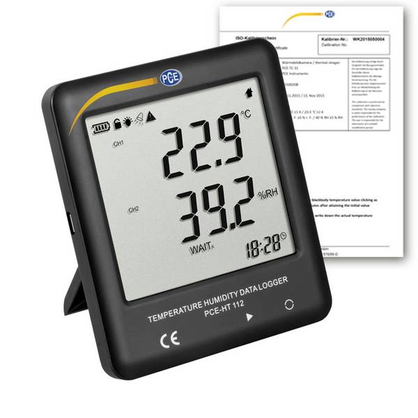 PCE Instruments PCE-HT 112-ICA PCE-HT 112-ICA Luftfeuchte-Datenlogger, Temperatur-Datenlogger kalibriert (ISO) Messgröße Luftfeuchtigkeit -30 bis 65 °C
