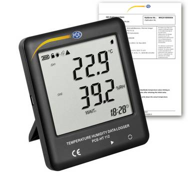 PCE Instruments PCE-HT 112-ICA PCE-HT 112-ICA Luftfeuchte-Datenlogger, Temperatur-Datenlogger kalibriert (ISO) Messgröße Luftfeuchtigkeit -30 bis 65 °C