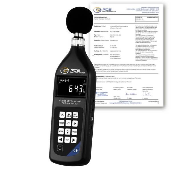PCE Instruments Schallpegel-Messgerät kalibriert (ISO) Datenlogger PCE-ISM 10ILEQ-ICA 20 - 130 dB 20 Hz - 8000 Hz RS-232