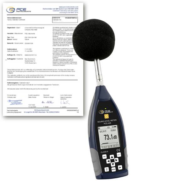 PCE Instruments Schallpegelmesser PCE-428-ICA inkl. ISO-Kalibrierzertifikat |25 ... 136 dbA |Genauigkeitsklasse 2