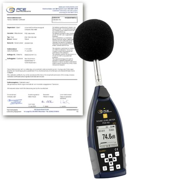 Schallpegelmesser mit GPS PCE-432-ICA Klasse 1 ISO-Kalibrierzertifikat|A,B,C,Z & Fast,Slow,Impuls Bewertung|Datenlogger