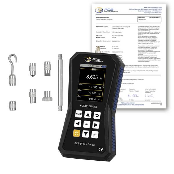 PCE Instruments Kraftmessgerät PCE-DFG 10 X-ICA inkl. ISO-Zertifikat |10N |7.200 Hz |Genau ±0,05 % F.S. |Speicher |IP52