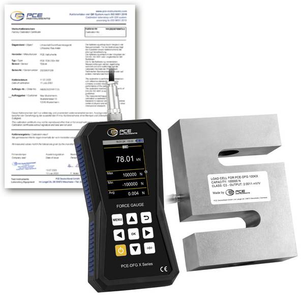 PCE Instruments Kraftmessgerät PCE-DFG 100K X-ICA inkl. ISO-Zertifikat|100kN |7.200Hz |Genau ±0,05% F.S. |Speicher|IP52