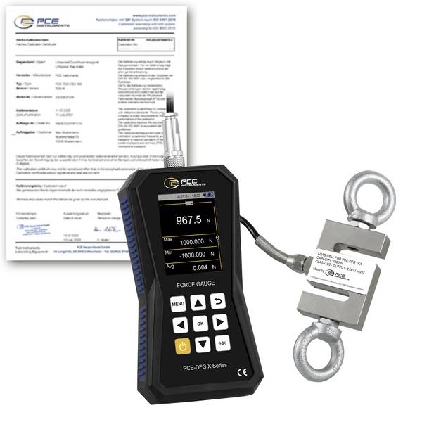 PCE Instruments Kraftmessgerät PCE-DFG 1K X-ICA inkl. ISO-Zertifikat |1000N |7.200Hz |Genau ±0,05% F.S. |Speicher |IP52
