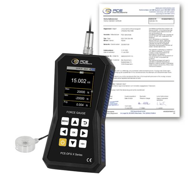 PCE Instruments Kraftmesser PCE-DFG 20K XF-ICA inkl. ISO-Zertifikat|20kN |Genauigkeit ±0,05 % FS |32 GB Speicher |USB-C