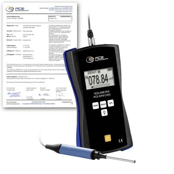 PCE Instruments Magnetfeldmesser PCE-MFM 2400-ICA inkl. ISO-Zertifikat |200 mT |Genauigkeit 1 % |transversaler Sensor