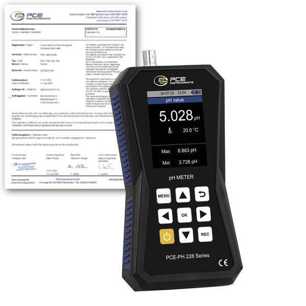 PCE Instruments Hochpräzises pH-Messgerät PCE-PH 228HHD-ICA inkl. ISO-Zertifikat |±0,002pH +2 Digits |GLP Konform |Redox