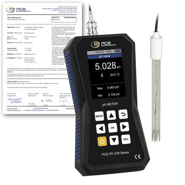 PCE Instruments Hochpräzises pH-Messgerät PCE-PH 228-ICA inkl. Elektrode Sensor ISO-Zertifikat |ph |°C |mV |GLP Konform