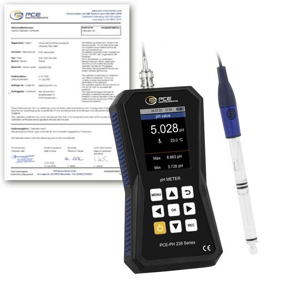PCE Instruments Hochpräzises pH-Messgerät PCE-PH 228LAB-HTE-ICA ISO-Zertifikat |± 0,002 pH + 2 Digit |Temperatur 130 °C