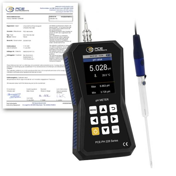 PCE Instruments Hochpräzises pH-Messgerät PCE-PH 228LAB-ME3-ICA inkl. ISO-Zertifikat |pH-Elektrode 3mm Mikrospitze