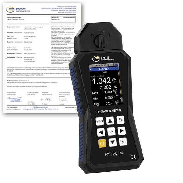 PCE Instruments Geigerzähler PCE-RAM 100-ICA inkl. ISO-Zertifikat |α-, β-, γ-Strahlung |cps|cpm|µSv|mrem |32 GB Speicher
