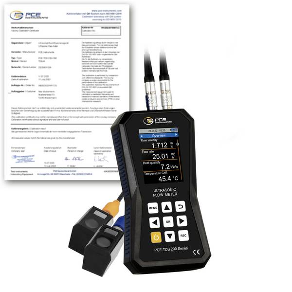 PCE Instruments Ultraschall-Durchflussmessgerät PCE-TDS 200 S-ICA inkl. ISO-Zertifikat |Sensoren |Auflösung: 0,001 m/s