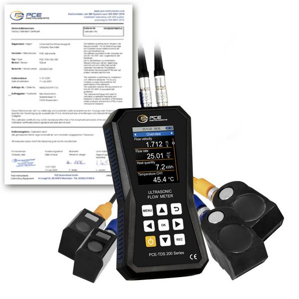 PCE Instruments Ultraschall-Durchflussmessgerät PCE-TDS 200 SM-ICA inkl. ISO-Zertifikat |Sensoren|bis 1800 °C|Speicher