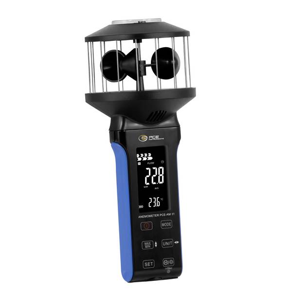 PCE Instruments Anemometer PCE-AM 31 |0,3 ... 40 m/s |Auflösung 0,1 m/s |Temperatur |Luftvolumen |Windgeschwindigkeit