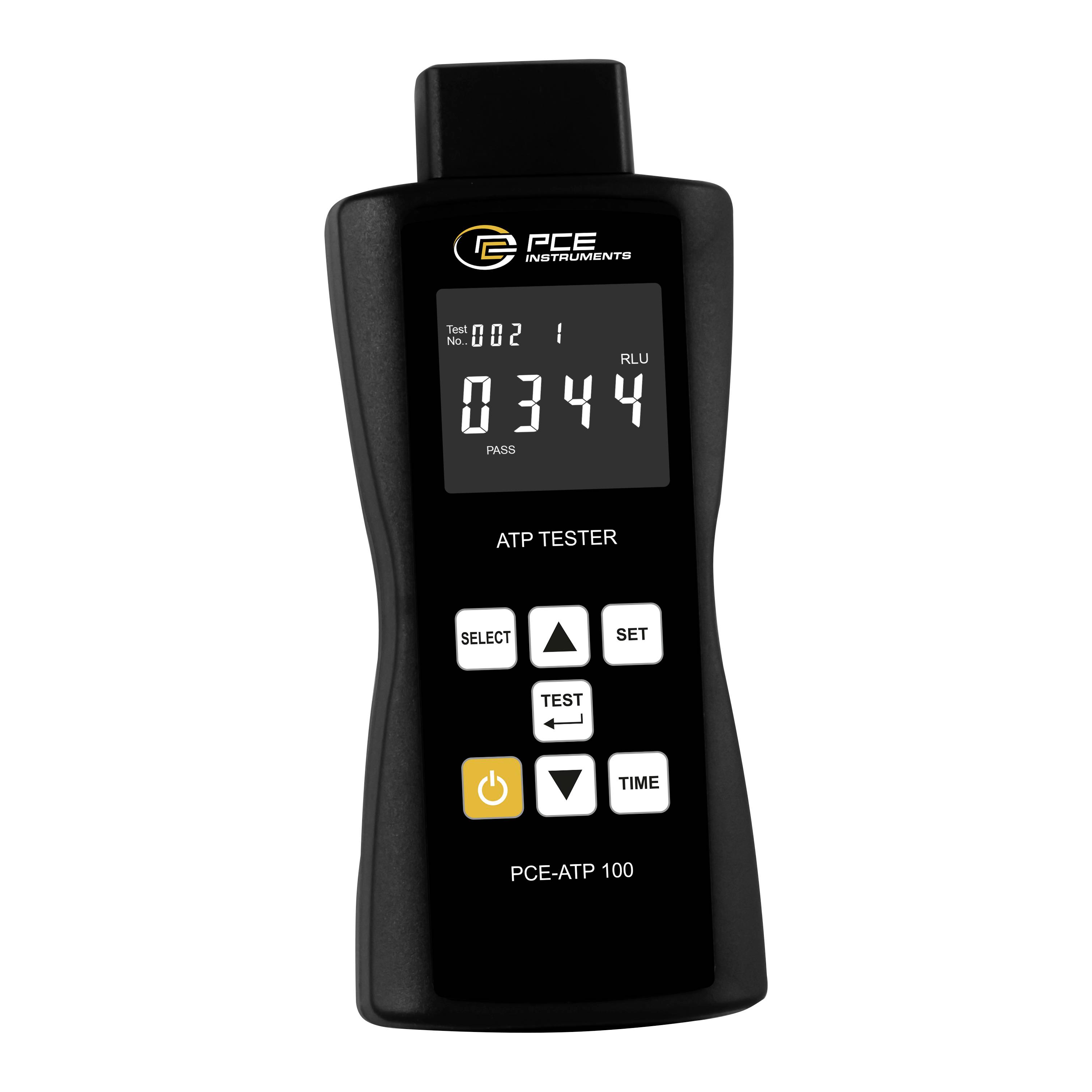 PCE ATP 100 tragbares ATP-Messgerät mit einer Anzeige von 0344 auf seinem Bildschirm und Steuertasten darunter.