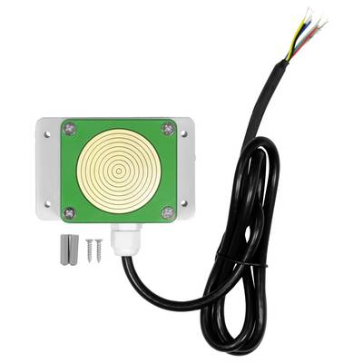 Quadratisches elektronisches Sensormodul mit kreisförmiger goldener Sensorfläche, Montageklammer und angeschlossenem schwarzem Kabel mit freiliegenden farbigen Drahtenden.
