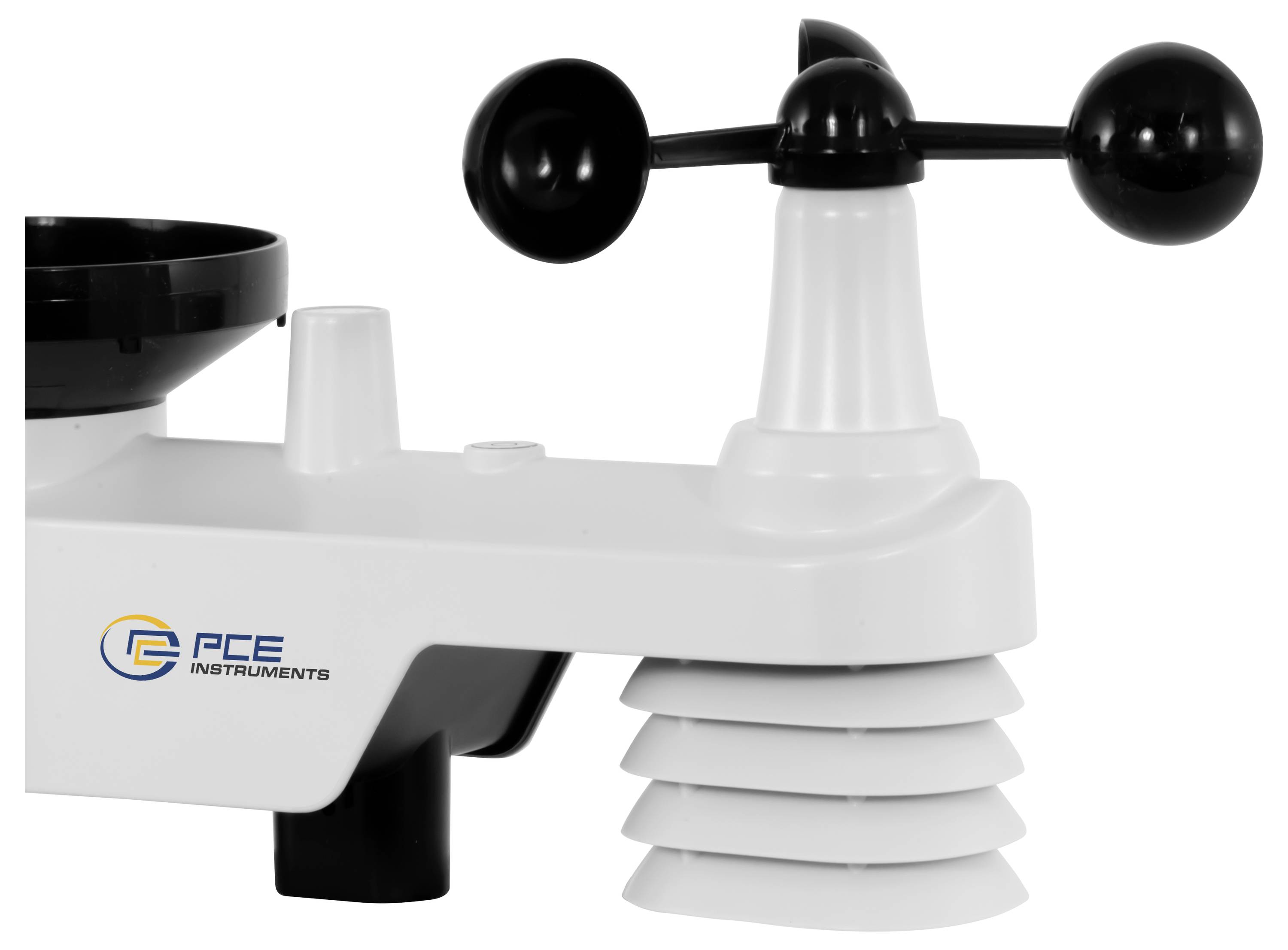 Kunststoffbecher-Anemometersensor von PCE Instruments mit schwarzem Drei-Becher-Rotor und weißem belüftetem Gehäuse