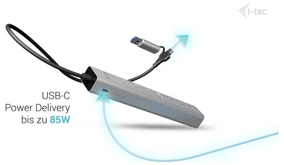 i-tec CAHUBMETAL6LANPD USB-Hub Silber USB-C/USB-A Metal HUB 6 port+GLAN-5