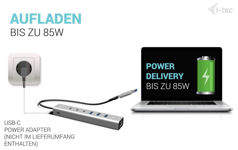 i-tec CAHUBMETAL6LANPD USB-Hub Silber USB-C/USB-A Metal HUB 6 port+GLAN-7