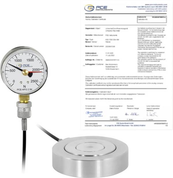 PCE Instruments Hydraulischer Kraftaufnehmer PCE-HFG 2.5K-E100-ICA inkl. ISO-Zertifikat |0-1000 N |Stahl |Schleppzeiger
