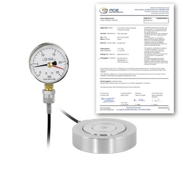 PCE Instruments Hydraulischer Kraftaufnehmer PCE-HFG 25K-E100-ICA inkl. ISO-Zertifikat |0-25000 N |Stahl |Schleppzeiger