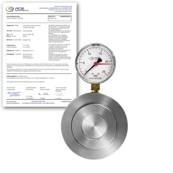 PCE Instruments PCE-HFG 25K-ICA Hydraulische Kraftmessdose inkl. ISO-Zertifikat mit Befestigungsbohrungen|27mm Ringöffn.