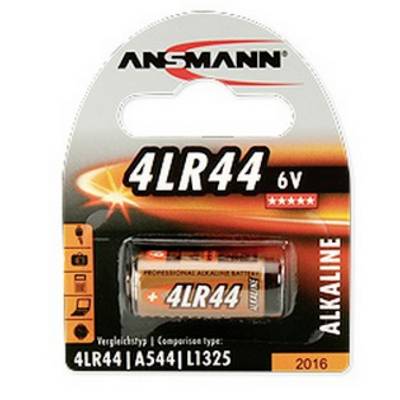 Ansmann 4LR44 6V Alkaline-Batterie Packung mit einer Batterie in transparentem Blisterpack.