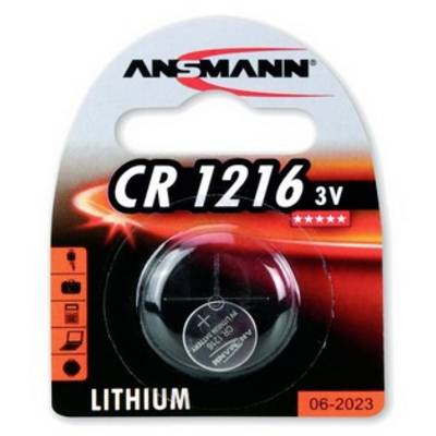 Ansmann CR1216 3V Lithium-Knopfzelle in Einzelhandelsverpackung mit Verfallsdatum 06-2023.