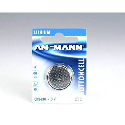 ANSMANN Lithium-CR2430-Knopfzellenbatterie 3V in blau-weißer Einzelhandelverpackung.